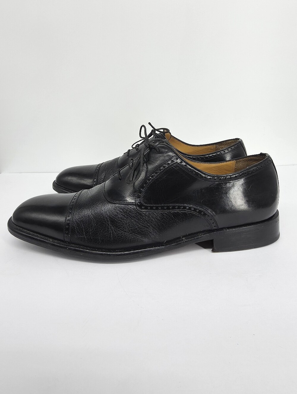Mezlan Nicola Black Leather Cap Toe Oxford Men Sz 12 B Dress Shoes Made in Spain